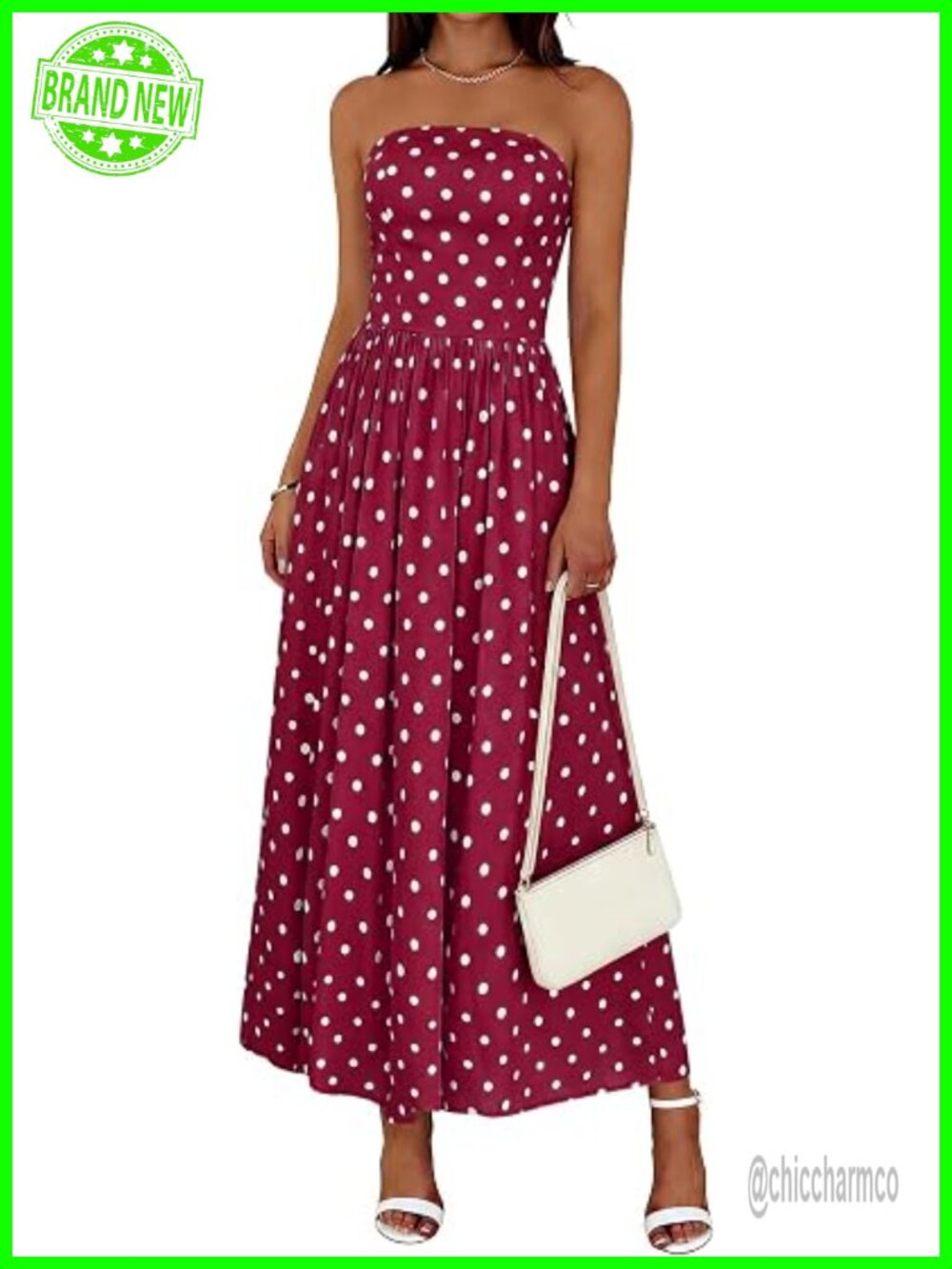 Polka Dot Strapless Smocked Maxi Dress with Pockets